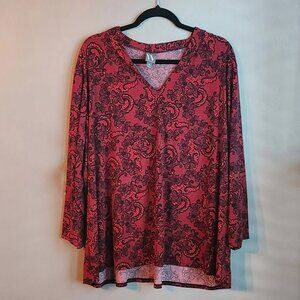 3X Red Paisley long sleeve top